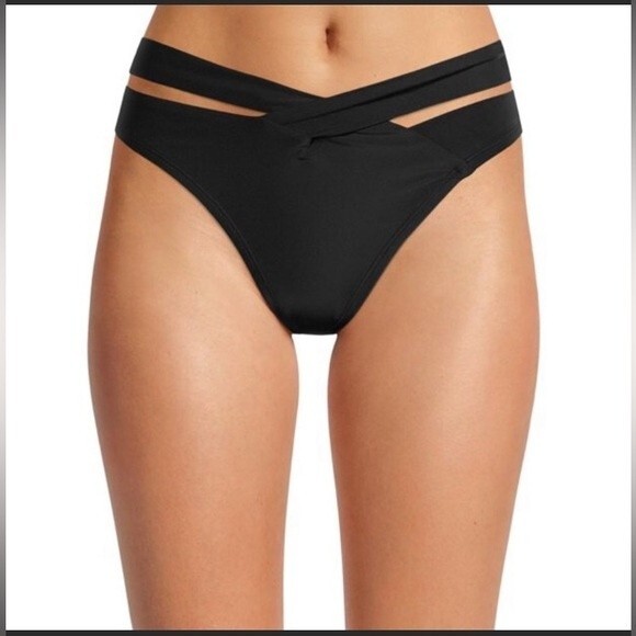 NWT Time and Tru Two Piece Bathing Suit Print Top Black Cutout Bottom Womens XL - Picture 4 of 16